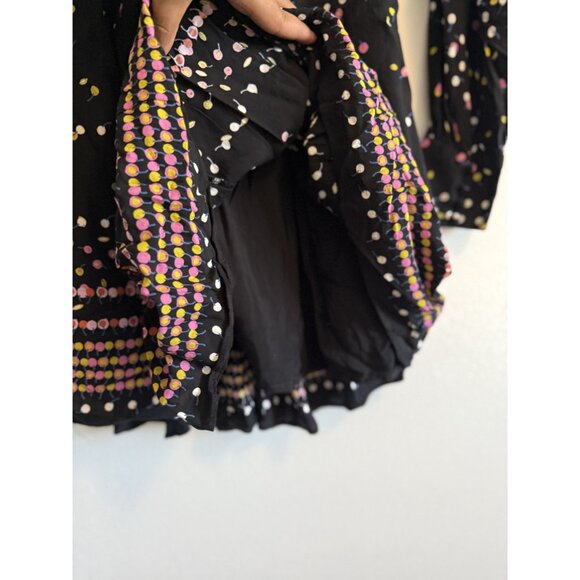 Free People Coryn‎ Black print Long Sleeve Mini Dress Size 8 Bohemian - Picture 4 of 8